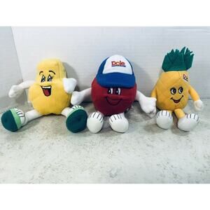 Dole Fruit Beanie Plush Set Pineapple Cranberry Papaya Stuffed 8" Lot of 3